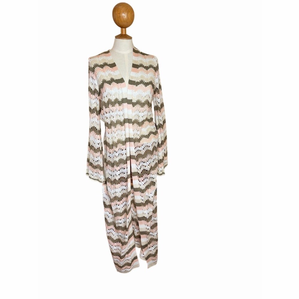 VENUS Cardigan Womens XL Multicolor Striped Long Open Front Duster Boho